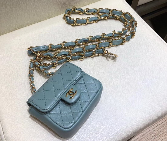 Chanel Chain Belt with Micro Mini Classic Bag Charm Sky Blue Lambskin