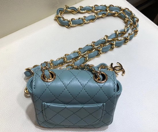 Chanel Chain Belt with Micro Mini Classic Bag Charm Sky Blue Lambskin