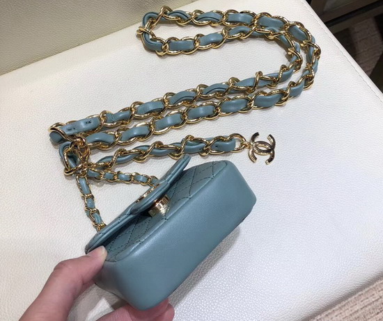 Chanel Chain Belt with Micro Mini Classic Bag Charm Sky Blue Lambskin