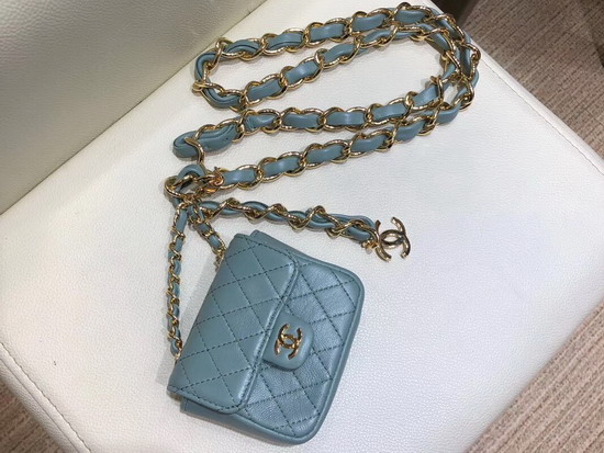 Chanel Chain Belt with Micro Mini Classic Bag Charm Sky Blue Lambskin