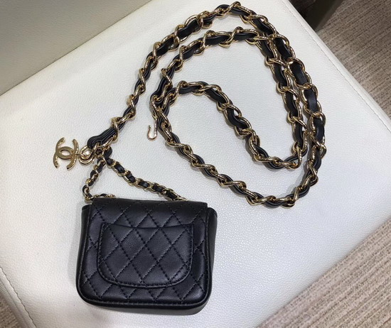 Chanel Chain Belt with Micro Mini Classic Bag Charm in Black Lambskin