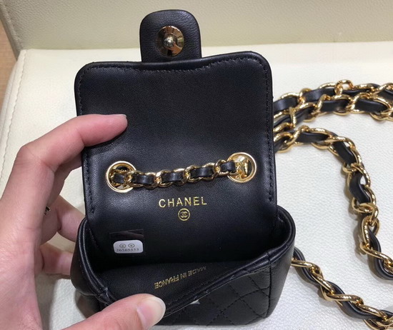 Chanel Chain Belt with Micro Mini Classic Bag Charm in Black Lambskin