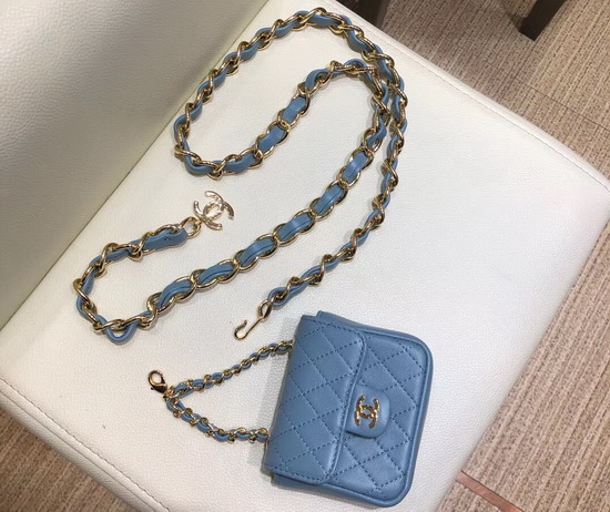 Chanel Chain Belt with Micro Mini Classic Bag Charm in Blue Lambskin