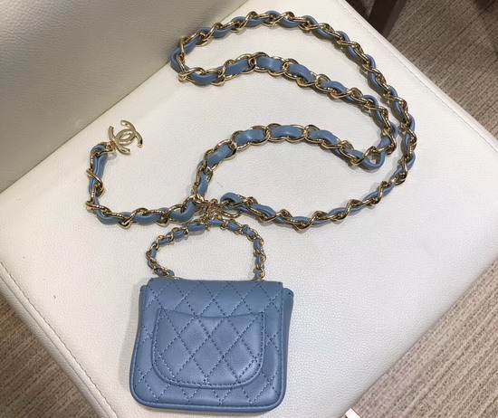 Chanel Chain Belt with Micro Mini Classic Bag Charm in Blue Lambskin