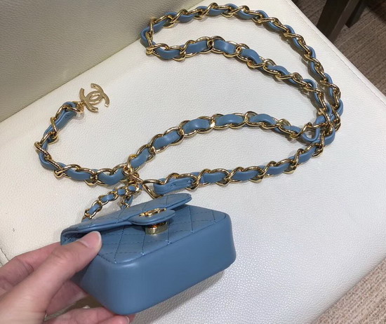 Chanel Chain Belt with Micro Mini Classic Bag Charm in Blue Lambskin