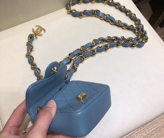 Chanel Chain Belt with Micro Mini Classic Bag Charm in Blue Lambskin