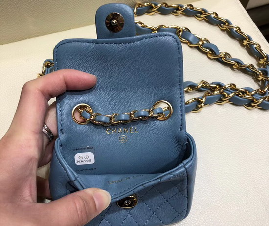 Chanel Chain Belt with Micro Mini Classic Bag Charm in Blue Lambskin