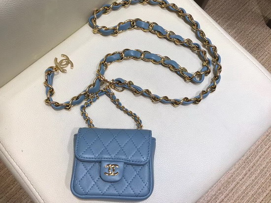 Chanel Chain Belt with Micro Mini Classic Bag Charm in Blue Lambskin