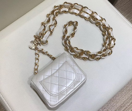 Chanel Chain Belt with Micro Mini Classic Bag Charm in Ivory Lambskin