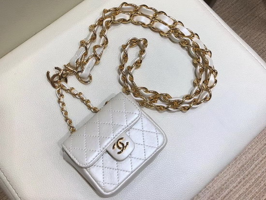 Chanel Chain Belt with Micro Mini Classic Bag Charm in Ivory Lambskin