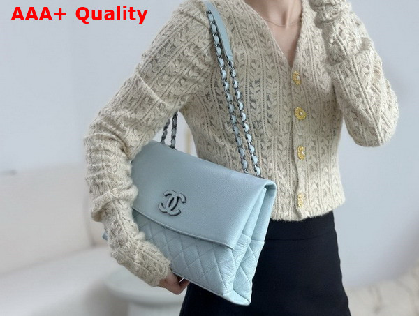 Chanel Chain Shoulder Bag in Sky Blue Grained Calfskin Replica