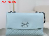 Chanel Chain Shoulder Bag in Sky Blue Grained Calfskin Replica