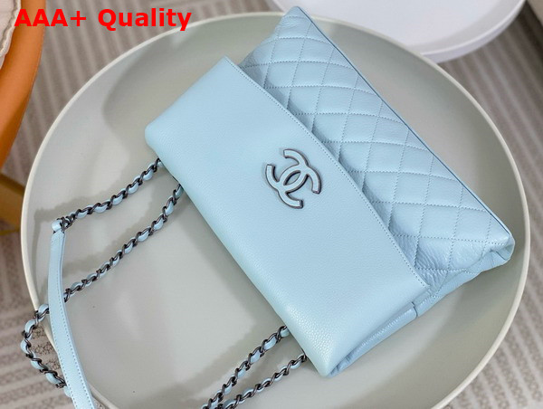 Chanel Chain Shoulder Bag in Sky Blue Grained Calfskin Replica