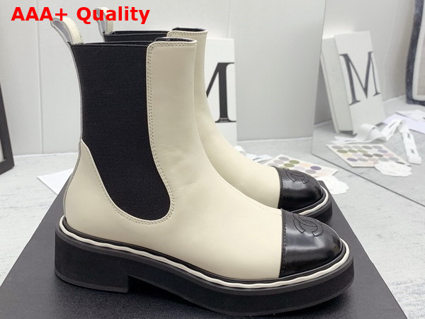 Chanel Chelsea Boots in White and Black Calfskin Replica