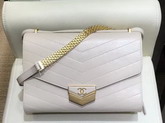 Chanel Chevron Flap Bag Calfskin Gold Tone Metal A57491 Beige Color