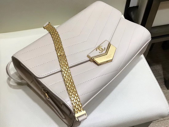 Chanel Chevron Flap Bag Calfskin Gold Tone Metal A57491 Beige Color