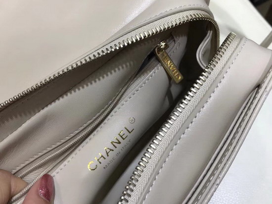 Chanel Chevron Flap Bag Calfskin Gold Tone Metal A57491 Beige Color