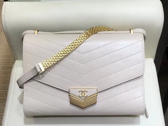 Chanel Chevron Flap Bag Calfskin Gold Tone Metal A57491 Beige Color