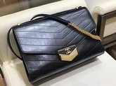 Chanel Chevron Flap Bag Calfskin Gold Tone Metal A57491 Black