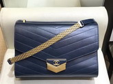 Chanel Chevron Flap Bag Calfskin Gold Tone Metal A57491 Blue