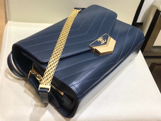 Chanel Chevron Flap Bag Calfskin Gold Tone Metal A57491 Blue