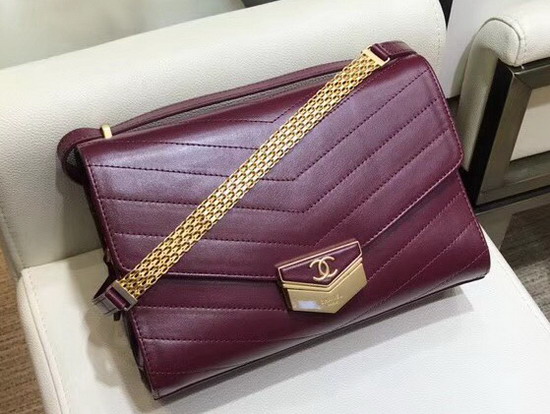 Chanel Chevron Flap Bag Calfskin Gold Tone Metal A57491 Burgundy