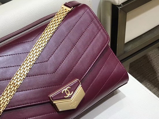 Chanel Chevron Flap Bag Calfskin Gold Tone Metal A57491 Burgundy