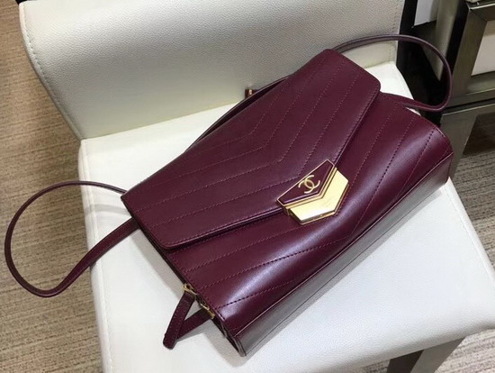 Chanel Chevron Flap Bag Calfskin Gold Tone Metal A57491 Burgundy