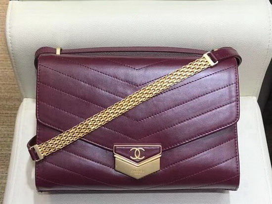 Chanel Chevron Flap Bag Calfskin Gold Tone Metal A57491 Burgundy