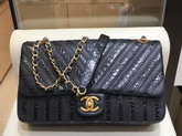 Chanel Chevron Flap Bag Patchwork Lambskin and Python Black