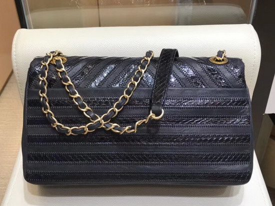 Chanel Chevron Flap Bag Patchwork Lambskin and Python Black