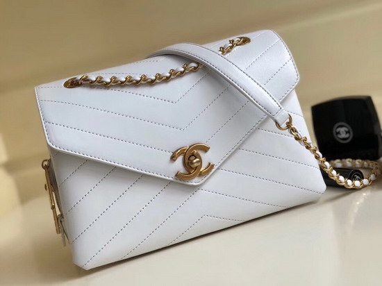 Chanel Chevron Flap Bag in White A57431