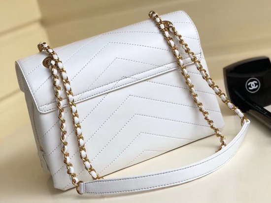 Chanel Chevron Flap Bag in White A57431