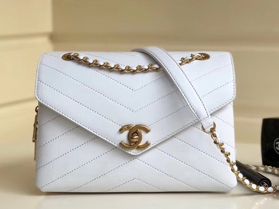 Chanel Chevron Flap Bag in White A57431