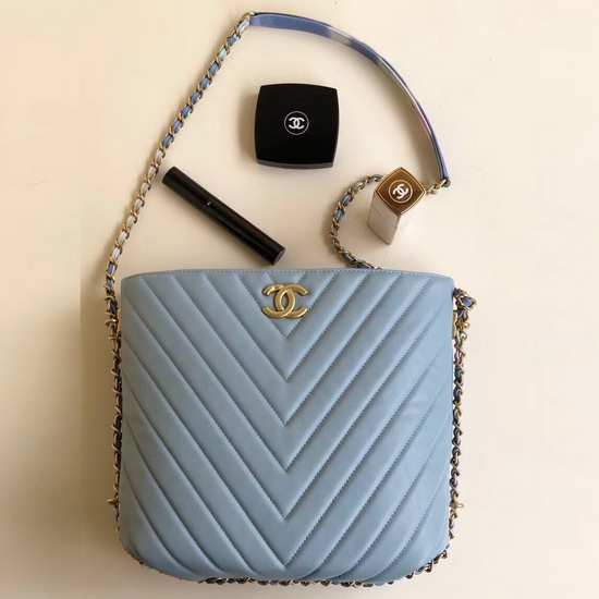 Chanel Chevron Hobo Bag in Baby Blue Lambskin