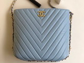 Chanel Chevron Hobo Bag in Baby Blue Lambskin