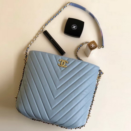 Chanel Chevron Hobo Bag in Baby Blue Lambskin