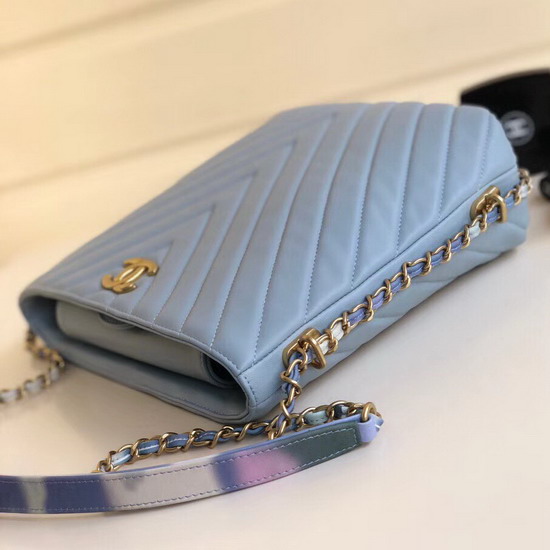 Chanel Chevron Hobo Bag in Baby Blue Lambskin