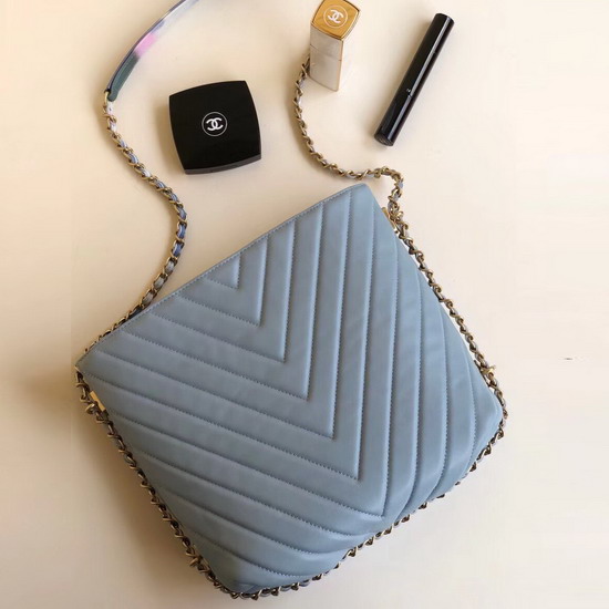 Chanel Chevron Hobo Bag in Baby Blue Lambskin