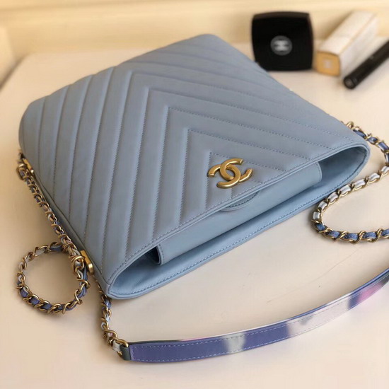 Chanel Chevron Hobo Bag in Baby Blue Lambskin