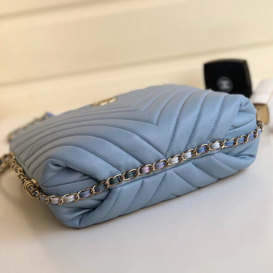 Chanel Chevron Hobo Bag in Baby Blue Lambskin