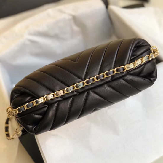 Chanel Chevron Hobo Bag in Black Lambskin