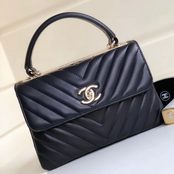 Chanel Chevron Lambskin Trendy CC Flap Bag with Top Handle Black