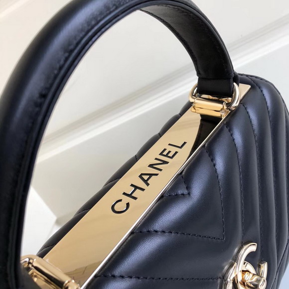 Chanel Chevron Lambskin Trendy CC Flap Bag with Top Handle Black