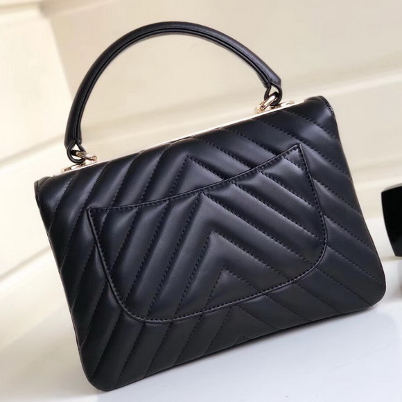 Chanel Chevron Lambskin Trendy CC Flap Bag with Top Handle Black