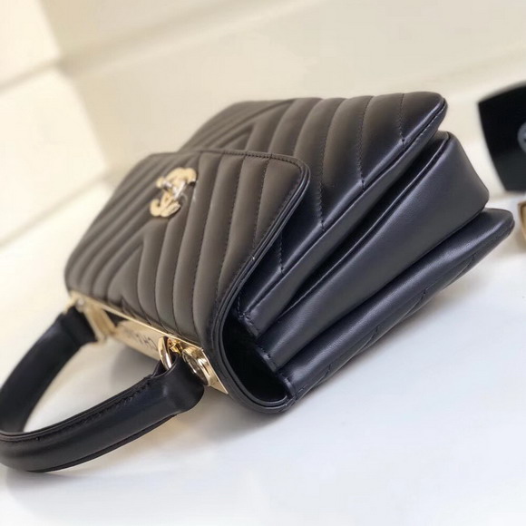 Chanel Chevron Lambskin Trendy CC Flap Bag with Top Handle Black