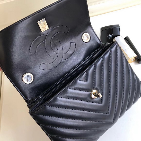 Chanel Chevron Lambskin Trendy CC Flap Bag with Top Handle Black