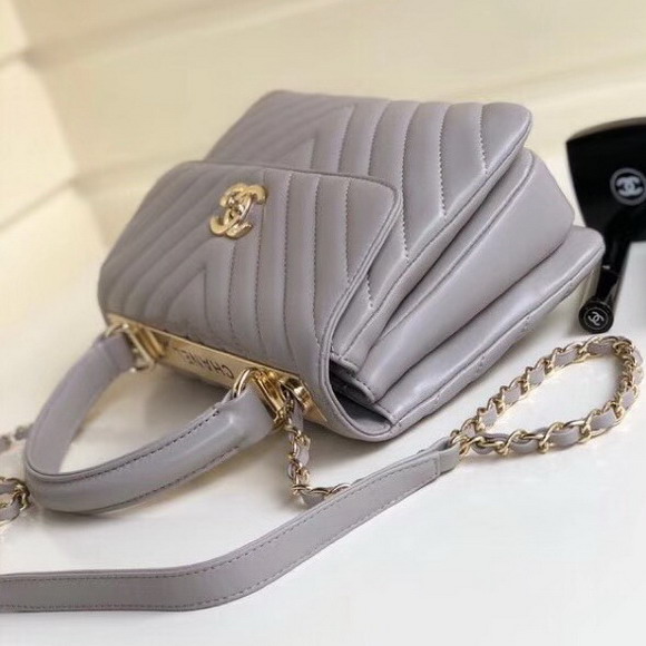 Chanel Chevron Lambskin Trendy CC Flap Bag with Top Handle Light Grey