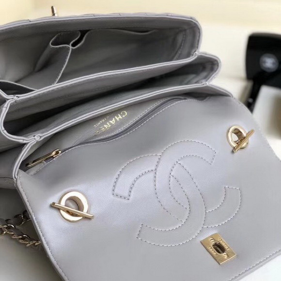 Chanel Chevron Lambskin Trendy CC Flap Bag with Top Handle Light Grey