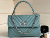 Chanel Chevron Lambskin Trendy CC Flap Bag with Top Handle Turquoise